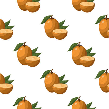 Seamless pattern with fresh sapodilla fruits isolated on white background. Summer fruits for healthy...