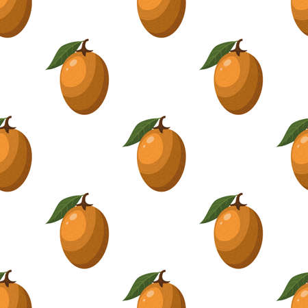 Seamless pattern with fresh sapodilla fruits isolated on white background. Summer fruits for healthy lifestyle. Organic fruit. Cartoon style. Vector illustration for any design.のイラスト素材