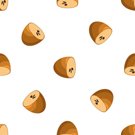 Seamless pattern with fresh sapodilla fruits isolated on white background. Summer fruits for healthy lifestyle. Organic fruit. Cartoon style. Vector illustration for any design.のイラスト素材