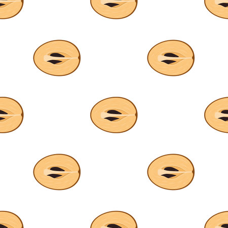 Seamless pattern with fresh sapodilla fruits isolated on white background. Summer fruits for healthy lifestyle. Organic fruit. Cartoon style. Vector illustration for any design.のイラスト素材