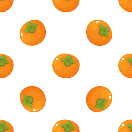 Seamless pattern with fresh whole persimmon fruit isolated on white background. Summer fruits for healthy lifestyle. Organic fruit. Cartoon style. Vector illustration for any design.のイラスト素材