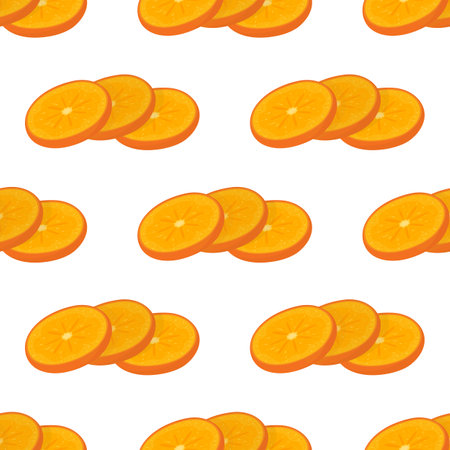 Seamless pattern with fresh cut slices persimmon fruit isolated on white background. Summer fruits for healthy lifestyle. Organic fruit. Cartoon style. Vector illustration for any design.のイラスト素材