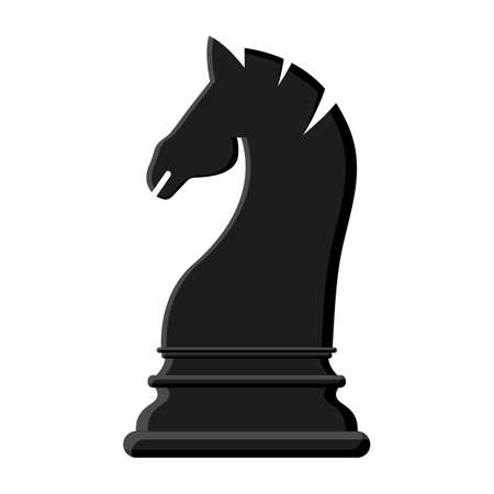 Cartoon black chess knight isolated on white background. Chess icon. Vector illustration for design.のイラスト素材