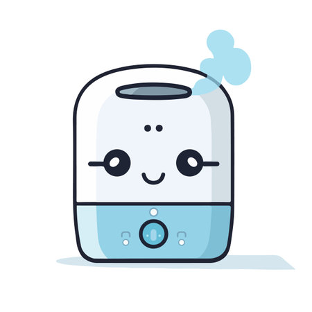 Cute cartoon humidifier for room, home, flat, office. Equipment, domestic, air purifier, vaporizer. Vector illustration for any designのイラスト素材