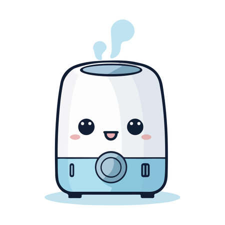 Cute cartoon humidifier for room, home, flat, office isolated on white background. Equipment, domestic, air purifier, vaporizer. Vector illustration for any designのイラスト素材