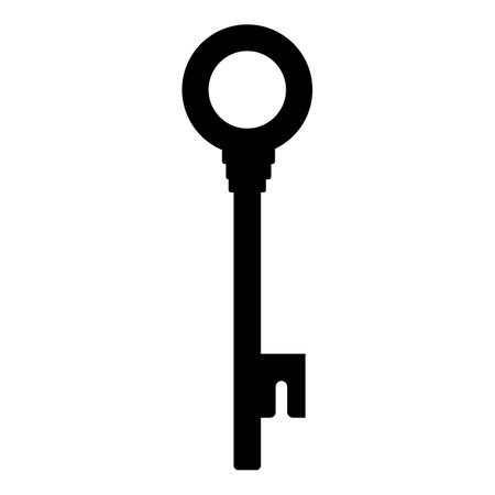 Old black silhouette door key icon isolated on white background. Vector illustration for any designのイラスト素材