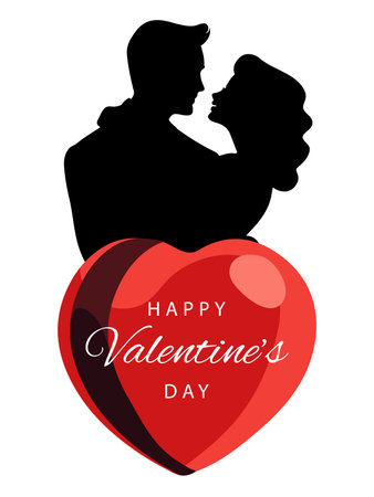 Valentines day greeting card, cute poster. Vector illustration of a black silhouette couple in love. Flyer, invitation, poster, brochure, bannerのイラスト素材