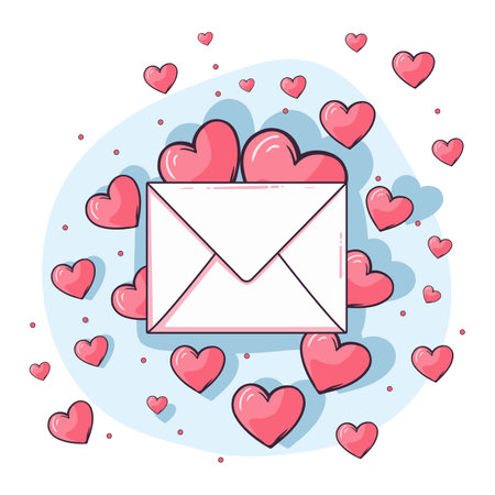 Love letter for Valentine's Day with hearts around, isolated on white background. Vector illustration for any design.のイラスト素材