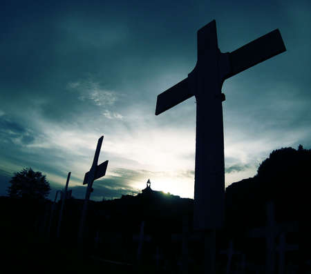 Crucifixis in a meadow to remeber wold war Iの写真素材