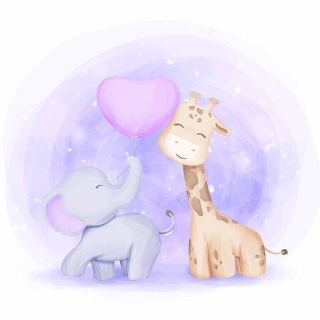 Cute illustration Baby Animal For Nursery, Baby Shower, and Printsのイラスト素材