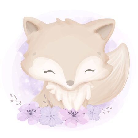 Cute Illustration Baby Animal for Nursery, Baby Shower, and Printsのイラスト素材