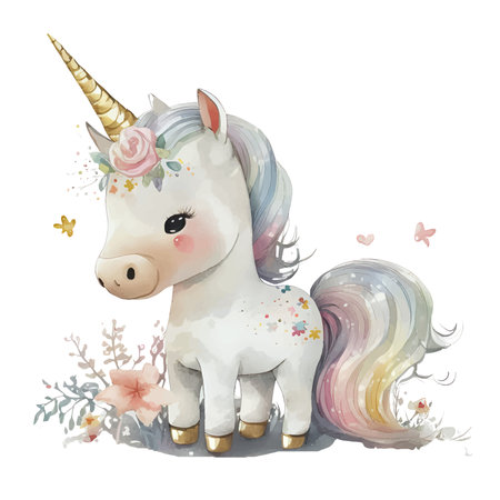 Cute cartoon unicorn. Watercolor illustration isolated on white background.のイラスト素材