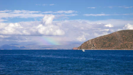 boats at the coast of lake titica in Copacabana in Bolivia