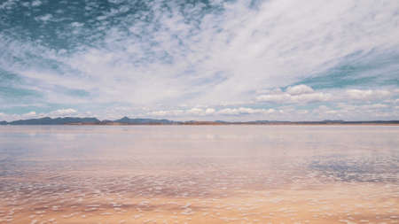 Endless landscapes with reflection of sky in Salar de Uyuni, Boliviaの写真素材