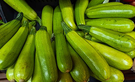 Colorful fresh and organic vegetables and fruits at the market counter in Istanbul, Turkeyの写真素材