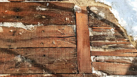 old wood floor texture with cold temperature at the outside in Cappadocia, Turkey. Vintage filter...