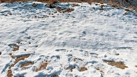 Frozen road with full of snow in sunny day in Cappadocia, Turkeyの写真素材