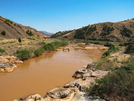 former highway bridge crossing Mania river in Madagascarの写真素材