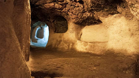 Ancient multi-level cave Derinkuyu Underground City in Cappadocia, Turkeyのeditorial素材