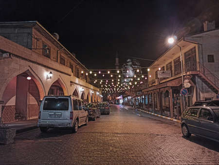 Ortahisar cave castle at nigth time in Cappadocia, Turkeyのeditorial素材