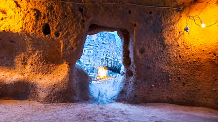Ancient multi-level cave Derinkuyu Underground City in Cappadocia, Turkeyのeditorial素材