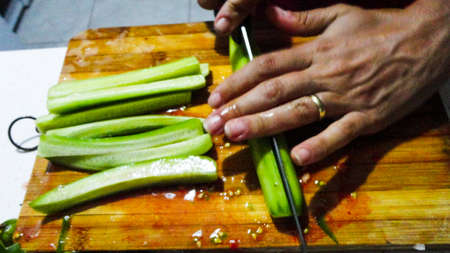 Organic sliced cucumber salad ready for eatの写真素材