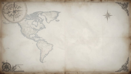 Crinkled vintage parchment with gold foil embossing, 1800s map textures subtly visibleの素材