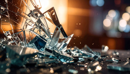 Shattered safety glass with film fractures, urban abstractの素材