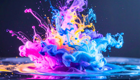 UV reactive dye splitting into neon tendrils in clear resinの素材