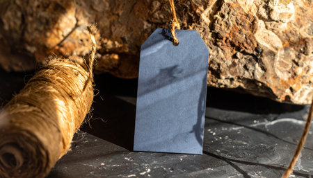 satin ribbon tied into knot with strong directional light casting shadow on dark stone surface, minimal premium conceptの素材