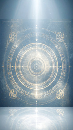 Hyper detailed realistic depiction of glowing golden alchemy symbols intertwined with intricate sacred geometry patterns, soft ambient lighting, high resolution, copy space background, no text, no human faces, mystical laboratory ambianceの素材