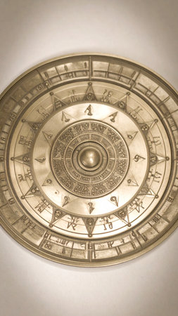 photorealistic metallic mandala engraved with detailed alchemical runes, surrounded by sacred geometry grids, soft shadows, gold and silver tones, no text, no faces, artistic copy space for designの素材