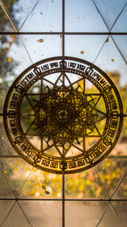 photorealistic metallic mandala engraved with detailed alchemical runes, surrounded by sacred geometry grids, soft shadows, gold and silver tones, no text, no faces, artistic copy space for designの素材