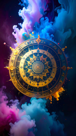 photorealistic metallic mandala engraved with detailed alchemical runes, surrounded by sacred geometry grids, soft shadows, gold and silver tones, no text, no faces, artistic copy space for designの素材