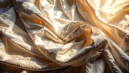 Macro close up of natural soft white linen folds with gentle shadow patterns, minimal abstract calm concept, natural diffused lightの素材