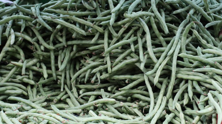 Green beans in the market, close up of green beans in the market