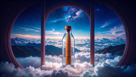 Reusable glass water bottle with bamboo cap placed on white marble surface, minimalist eco friendly zero waste concept, no humans, no text.の素材