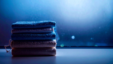 Stack of reusable cotton facial pads with beige linen storage bag, minimalist zero waste skincare composition, soft neutral background, no humans, no text.の素材