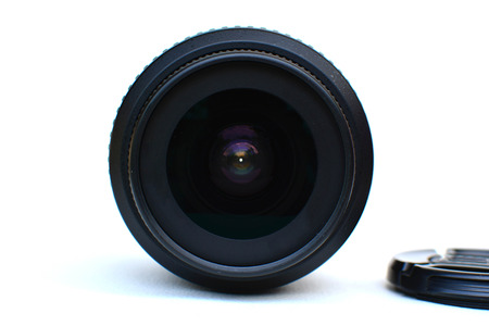 camera Lens and white backgroundの写真素材