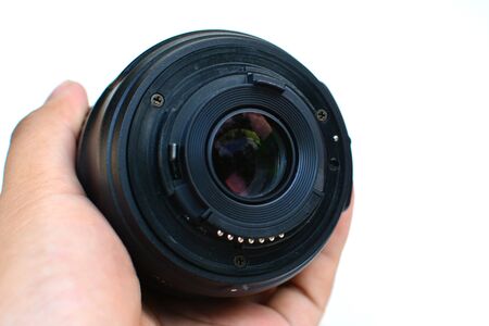 camera Lens and white backgroundの写真素材