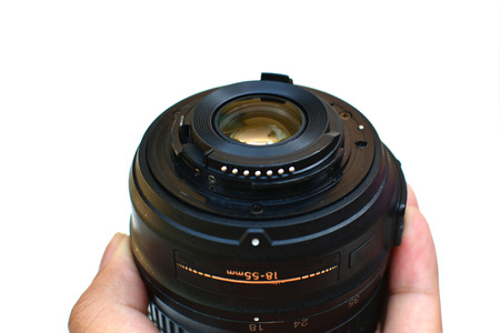 camera Lens and white backgroundの写真素材