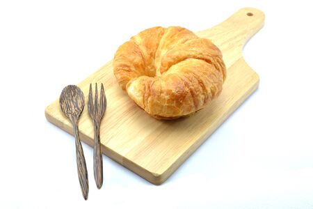 fresh croissant on white backgroundの写真素材