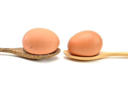 Fresh eggs on white backgroundの写真素材
