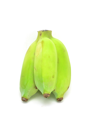 Green bananas isolated on white backgroundの写真素材