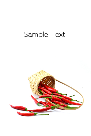 Red chili pepper isolated in baketon a white backgroundの写真素材
