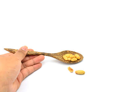 Processed peanuts isolated on white backgroundの写真素材