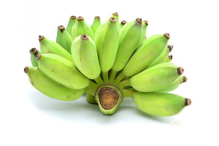 Green bananas isolated on white backgroundの写真素材