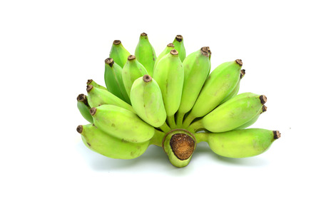 Green bananas isolated on white backgroundの写真素材