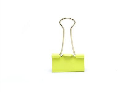 Green Paper clip isolated on white backgroundの写真素材