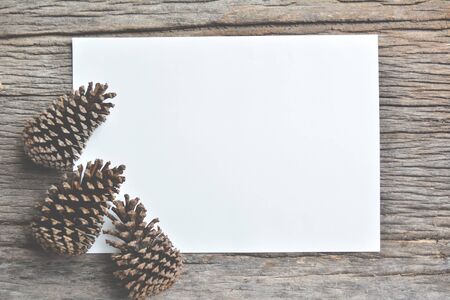 pine cones and gift on old wood,christmas concept. Soft focusの写真素材